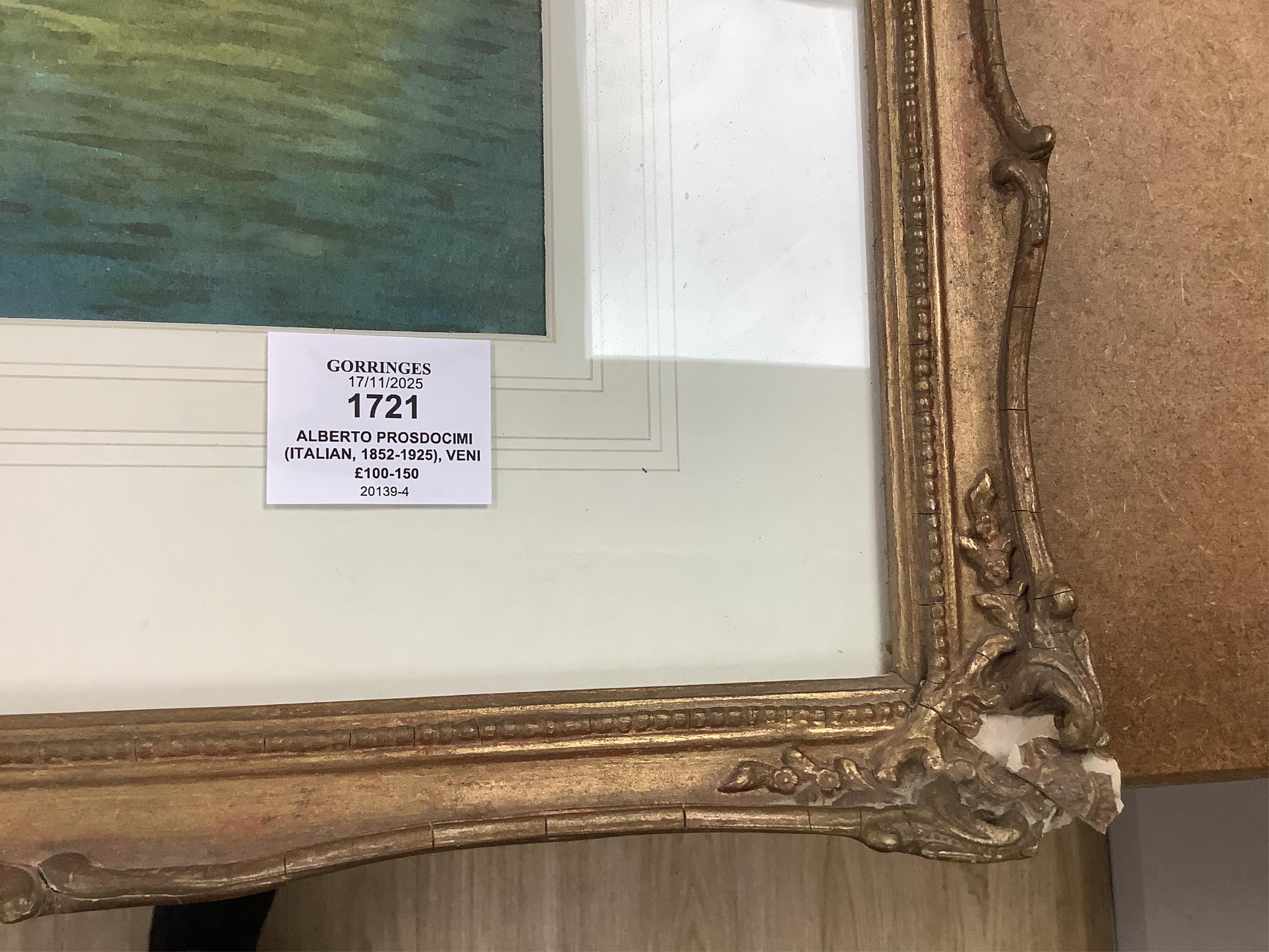 Alberto Prosdocimi (Italian, 1852-1925), Venice Lagoon, signed, watercolour, 30 x 49cm